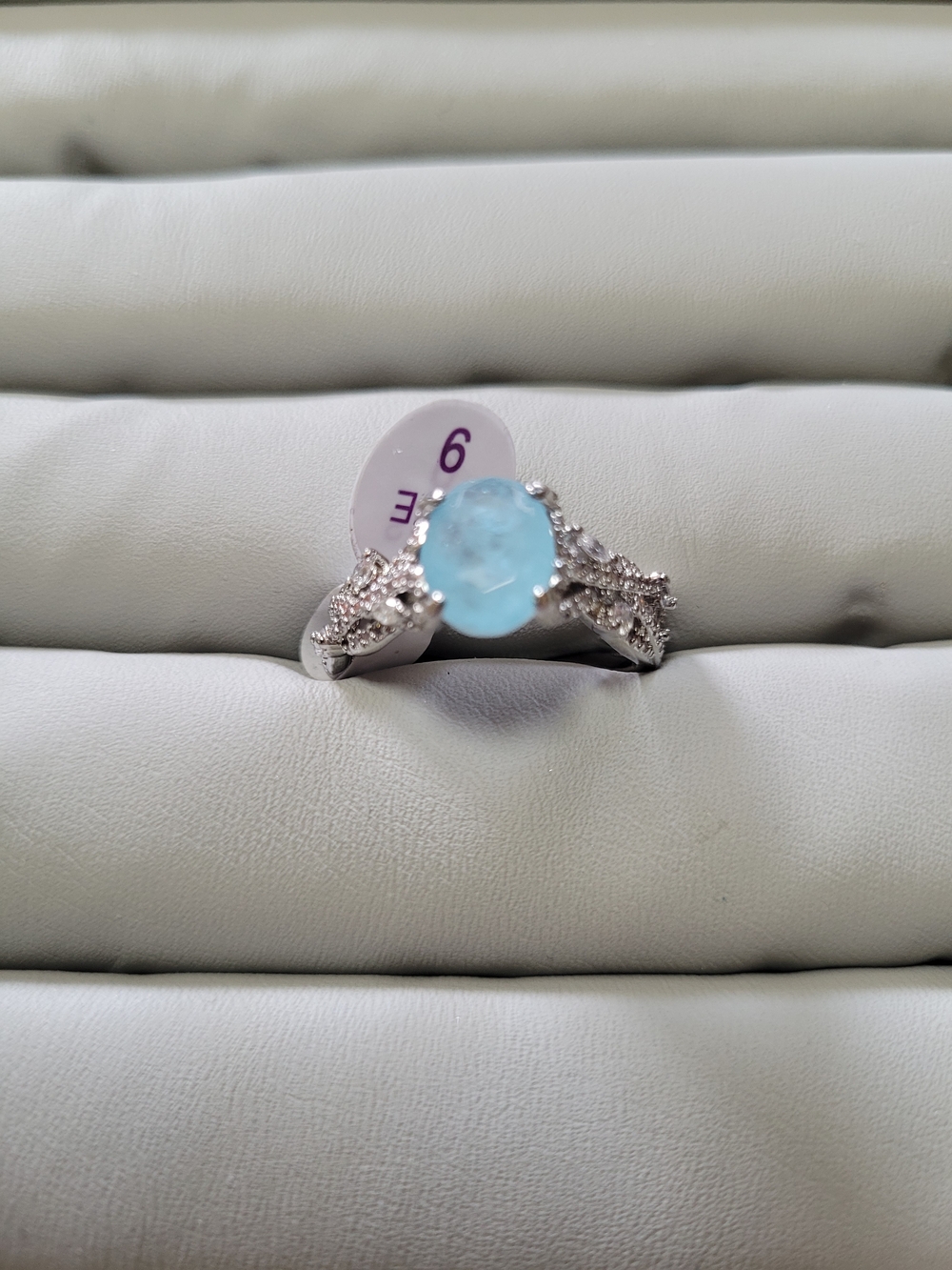 Bomb Party Ring Size 9 Light Blue Oval Gemstone and Accent CZ Stones